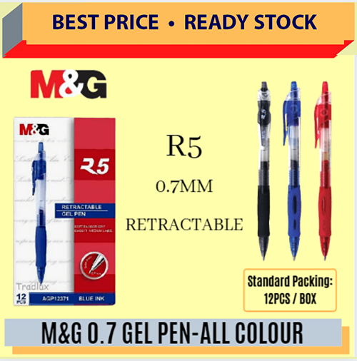 [ 10TQ ] M&G R5 RETRACTABLE GEL PEN 0.7 (Blue/Black/Red) / M&G Gel Pen