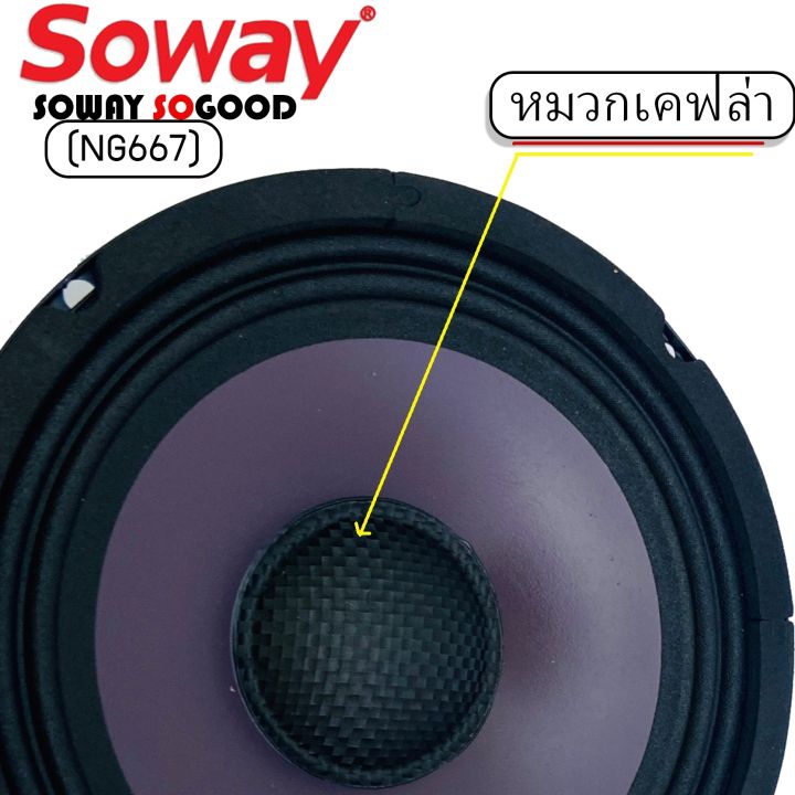 ลำโพงเสียงกลาง-ลำโพง-ขนาด6-5นิ้ว-หมวกเคฟล่าหน้าดอกม่วง-soway-รุ่นmax1-ng667-หมวกเคฟล่า-ราคาต่อ-1ดอก-ให้เสียงกลางที่ดังฟังชัด