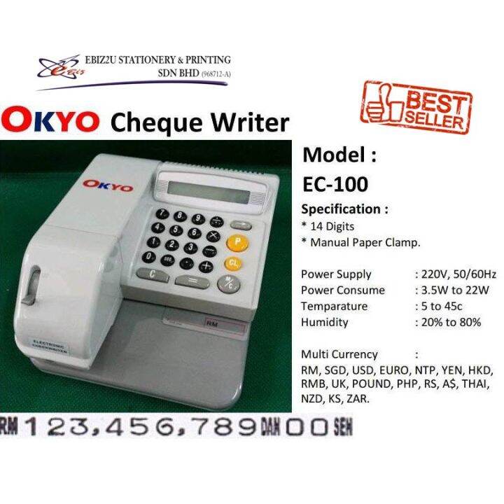 Okyo electronic check writer ec 100 cheque printing machine cheque