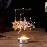 2Pcs Spinning Candlestick Rotating Metal Snowflake Carousel Tea Light Candle Holder Stand Light Romantic Home Decor