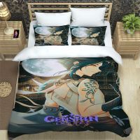 【hot】◑ Genshin Print Three Piece Set Fashion Article Children or Adults for Beds Quilt Covers Pillowcases