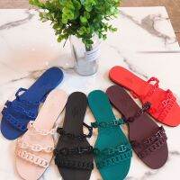 Shake sound popular herr mesˉˉfashion casual flat bottom chain slip on candy colored slippersTH