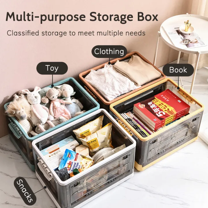 Foldable Storage Box Multipurpose Plastic Storage Container Box with Wheel Wardrobe Box Organizer for Home Room Office Car. 