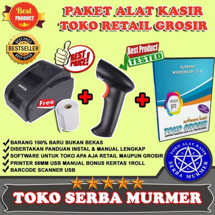 Promo Paket Alat Kasir Toko Grosir Murah Printer Thermal Barcode Scanner Plus Software Program