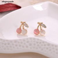 Best Selling Fashion Personality Wild Crystal Opal Stone Cherry Earrings Female Birthday Gift Wholesale Jewelry Accessories