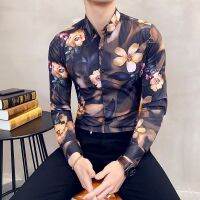 CODHai Nan Spot ultra-high CP value] printed shirt mens autumn flower shirt Korean version of slimming fashion young British business leisure wrinkle-resistant long-sleeved shirt tide top ha