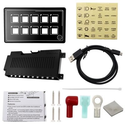 New 10 Gang Multifunction Switch Panel Contact Panel Bluetooth Remote Control for RV Boat Marine Yacht Switch Panel