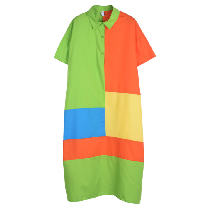 xitao-dress-color-block-casual-fashion-women-shirt-dress