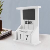 Wooden Desk Block Calendar-Perpetual Calendar Month Date Display Home Office Decoration (White)