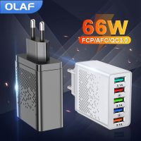 Olaf 66W อะแดปเตอร์ชาร์จในรถยนต์ USB QC 3.0 5พอร์ตเร็วที่ชาร์จสำหรับไอโฟน13 12 Samsung Xiaomi ชาร์จแท็บเล็ตเครื่องชาร์จอย่างรวดเร็วสำหรับโทรศัพท์