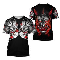 ผู้ชายเสื้อยืดซามูไร Oni หน้ากากสัก3D ทั่วพิมพ์ Sublimate Hannya เสื้อฤดูร้อนฮาราจูกุสบายๆแขนสั้น Tee เสื้อ U Nisex ท็อปส์