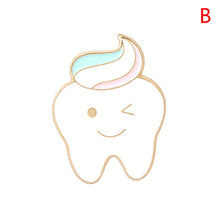 veli-shy-หมุดเคลือบฟันและแปรงสีฟัน-เข็มกลัดรูปฟันยิ้มยิ้มป้ายทันตแพทย์