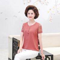 ♀☇✎ Mother put summer wear short-sleeved chiffon small unlined upper garment of a T-shirt middle-aged and old ladies blouse middle-aged womens summer clothes