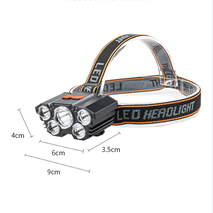 ไฟฉายคาดหัว-ไฟฉายกันน้ำ-ไฟฉายติดหัว-led-ไฟฉายกันน้ำ-ไฟคาดหัว-5ไฟ-แสงปรับได้4ระดับ-a2401ไฟฉายคาดศรีษะ