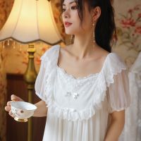 Short-sleeved nightdress new womens summer loose modal lace princess sweet square collar court wind pajamas home clothes pillows cases bathrobes