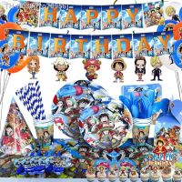 ஐ❄ Anime ONE PIECE Party Tableware ONE PIECE Luffy Plate Cup Balloon Banner Cake Topper Boy Birthday Party Decorations Supplies