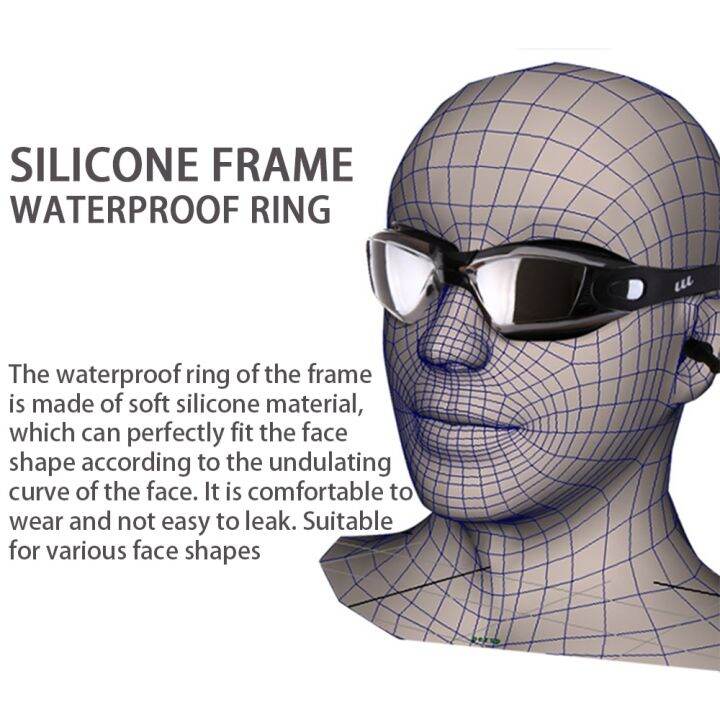แว่นตาว่ายน้ำแว่นว่ายน้ำผู้ใหญ่ป้องกันการเกิดฝ้าสำหรับผู้ชายและผู้หญิงอุปกรณ์ว่ายน้ำกีฬาทางน้ำชุบด้วยไฟฟ้าสระว่ายน้ำริมทะเลสีดำ