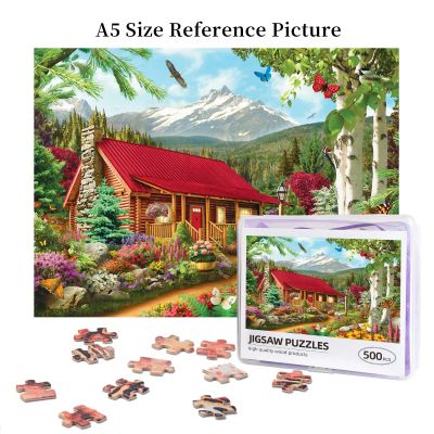 Memory Lane Mountain Hideaway - Log Cabin Large Wooden Jigsaw Puzzle 500 Pieces Educational Toy Painting Art Decor Decompression toys 500pcs
