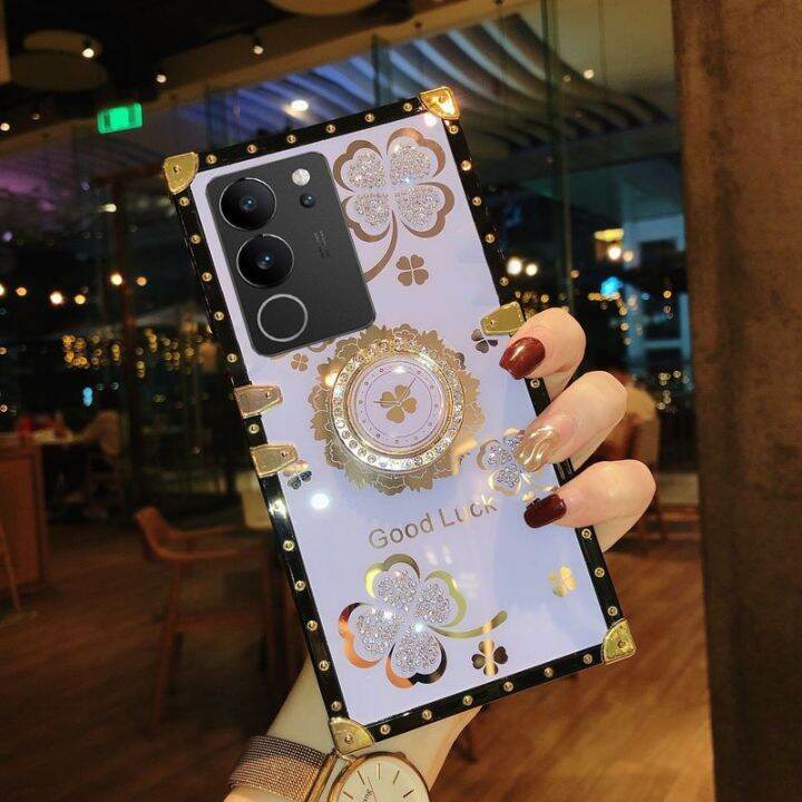 เคสสำหรับ-vivo-v29-v27-v27e-5g-v-29-v-27-vivov29เคส-vivov27e-vivov27-2023สำหรับผู้หญิงเคสด้านหลังเคสมือถือแบบมีห่วงจับยึด-tpu-นิ่มกันกระแทกกันกระแทกรูปดอกไม้โคลเวอร์