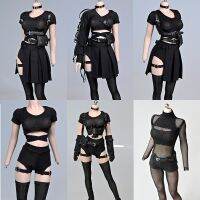 1/6 Female Solider Combat Vest Short Pants Suspender Oversleeve Sexy Stocking Shoes Bright Black Strap Model For12" Action Body