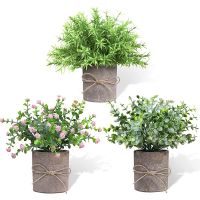 Artificial Plants in Pot, Decorative Small Plants Artificial Eucalyptus, Fake Plants Like Real Set of 3 for Bedroom