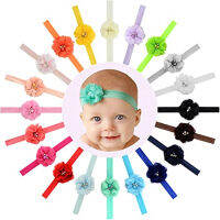 28pcs 2 นิ้ว Glitter Chiffon Pearl Flowers Headbands Baby Girls Head Wrap Soft Hairband Headwear Hair Accessory สําหรับเด็ก