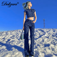 Dulzura plaid checkerboard women 2 piece set short sleeve crop top flare pants bell patchwork streetwear fashion 2021 summer