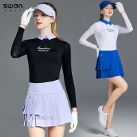 SG Korean Ice Silk Sun Protected T-shirts Blouse Girl Long Sleeve Cooling Golf Shirt Lady Pleated Skirt Anti-empty Skort Sets