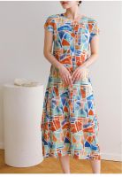 ☈☒∏ Aiden001 Average size Summer Printed Pleated Large Size Casual Temperament Slimming Geometric Dress 9243