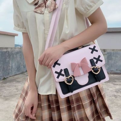 👜HOUZHOU กระเป๋าถือผู้หญิงสุดน่ารักแนวกระเป๋าสะพายไหล่,กระเป๋าถือผู้หญิงสีชมพูแมสเซนเจอร์คาดตัวฮาราจูกุ2021ดีไซน์ญี่ปุ่น