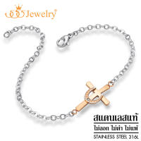 555jewelry สร้อยข้อมือสแตนเลส สตีล ดีไซน์สุดเก๋ รูปไม้กางเขนและเกือกม้านำโชค รุ่น MNBR-018T - สร้อยข้อมือUnisex ใส่ได้ทั้งชายและหญิง (BR1)