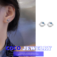 COCOJEWELRY S925ต่างหูเข็มเงินเกาหลี Blue Zircon Planet Studs ต่างหูสำหรับผู้หญิง