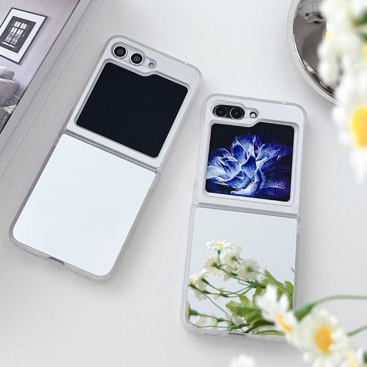 solid-color-makeup-mirror-folding-mobile-phone-case-z-for-samsung-suitable-flip5-galaxy-f5a5