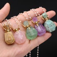 Stone Perfume Bottle Pendant Necklace Charms Quartzs Amethysts Diffuser Beads