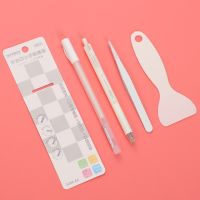 JYYP-Jianwu 4 Pcs Cute Journal Tools Stationery Set Creative Dot Glue Pen Carving Knife Shovel Tweezers Diy Handmade School Supplies