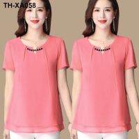 Middle-aged and elderly womens summer short-sleeved chiffon shirts for mothers