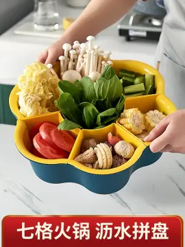 Hot Sale Multifunctional Rotating Drain Basket Strainers Plastic Vegetable Basket  Hot Pot Storage Platter Fruit Plate Snack Tray