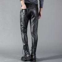 Thoshine nd Men PU Leather Pants Thin Slim Fit Elastic Fashion PU Leather Stretch Trousers Motorcycle Streetwear