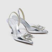 Woman Shoes Sandals High Heels Mules Summer Best Selling New In Elegant Silver Party and Weddings Evening Pointed Toe Rhinestone