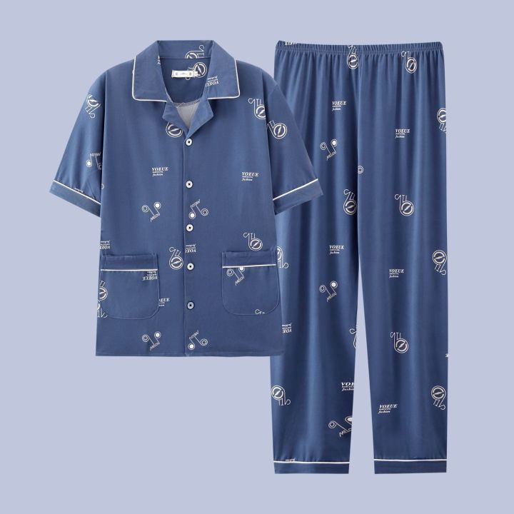 muji-high-quality-mens-pajamas-summer-thin-cotton-short-sleeved-trouser-suit-summer-youth-casual-large-size-can-be-worn-outside-home-clothes