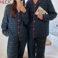 2023 Plaid Couple Pajamas Set Women Man Pijama Cotton Pair Pajamas Couple Sleepwear Night Suits Nightwear Female Male Home Wear