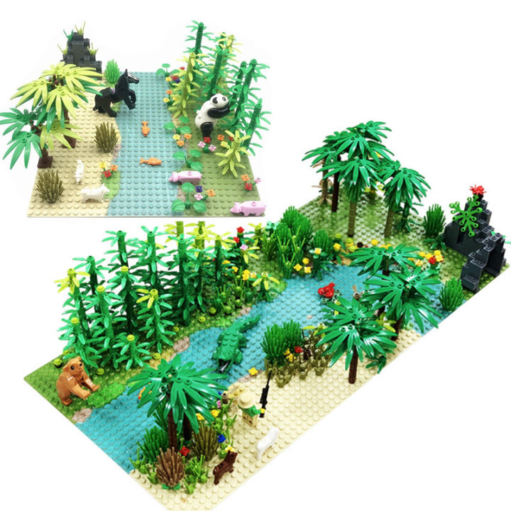 rain-forest-plants-base-plate-city-building-blocks-for-children-xmas-birthday-gifts-compatible-bricks-with-baseplate