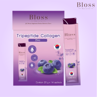 Bloss Jeli Booster (Blueberry) 25g. 14 pcs. ( บลอสส์ เจลิ บูสเตอร์ (บลูเบอร์รี่) 25 กรัม x 14 ซอง จำนวน 1 กล่อง) เจลี่สีสม่วงเพื่อผิวใสไร้สิว