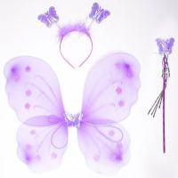 Special Offers Kids Butterfly Headband Wings Wand 3 Pcs Set Girls Summer Photography Outfit Children Silk Yellow Green Purple Pink Color Props