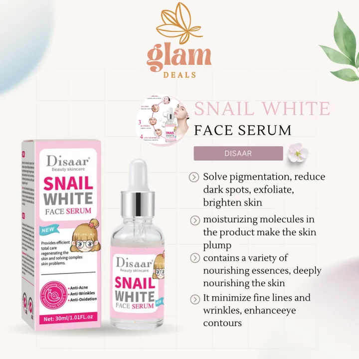 Snail White Face Serum Brighten Skin Tone Moisturizing AntiAging