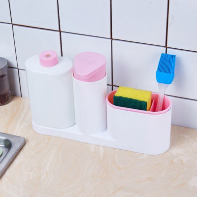 3in 1 Kitchen Storage Rack for Cleaning Rack Washing Sponge Brush Sink Detergent Soap Dispenser Bottle Kitchen Organizer Gadget