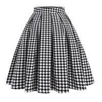 อเมซอนฤดูใบไม้ร่วงและฤดูหนาวสไตล์เฮปเบิร์นย้อนยุค Houndstooth a คำว่ากระโปรงจีบฟูกระโปรงใหญ่กระโปรงร่ม ยุโรปและอเมริกา