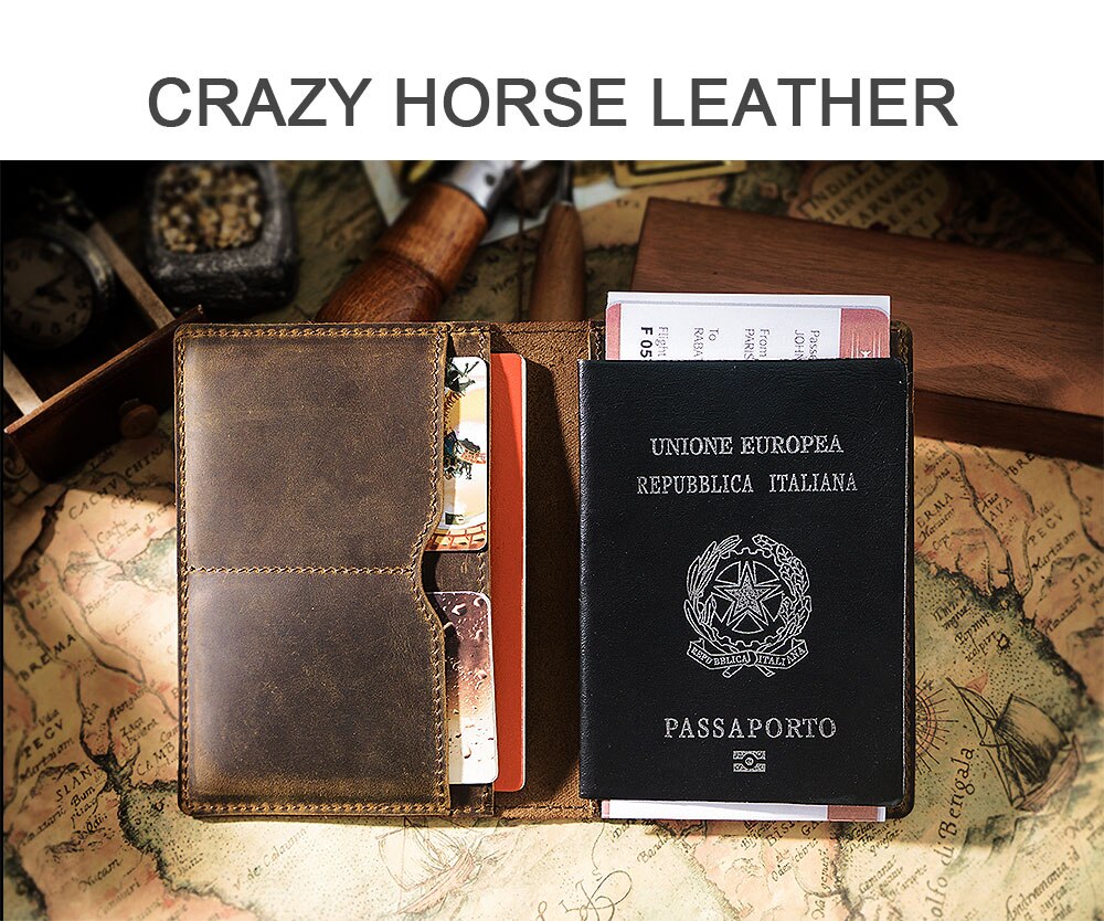 100% Genuine Crazy Horse Leather Passport Cover Solid Credit ID Card Case Holder Business Unisex Travel Wallet Recommanded