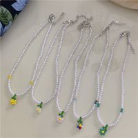 ♂▨ The new pearl beaded flower cool necklace female Japan and South Korea ins contracted temperament crystal flower collar bone chain necklace