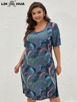 LIH HUA Women S Plus Size Denim Dress Summer Chic Elegant Dress For Chubby Women S Cotton Dress